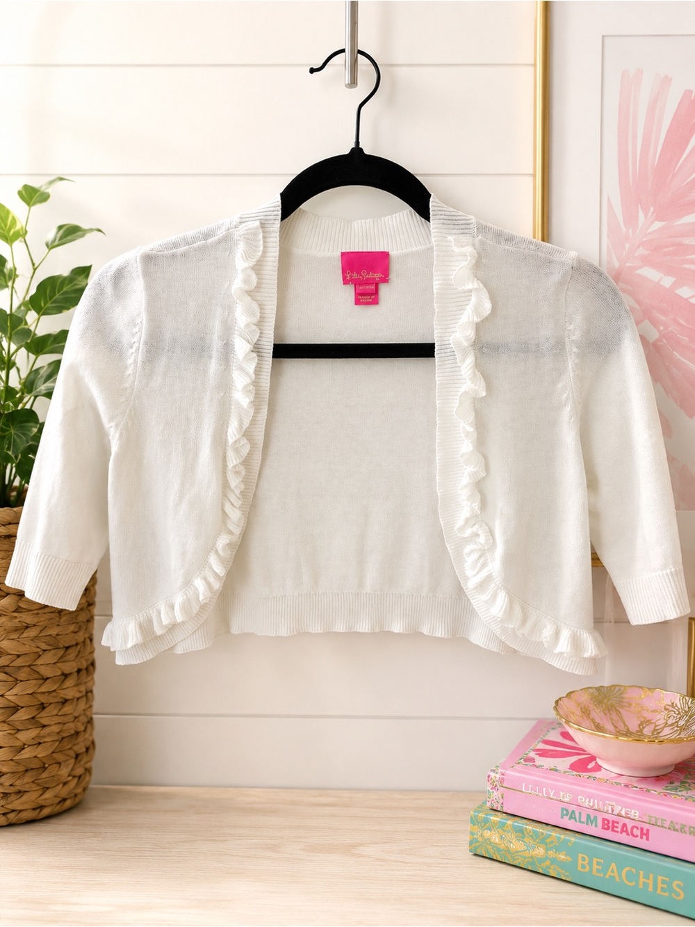 Lilly Pulitzer white cropped cardigan, size XL (12–14)